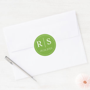 Elegante Initialen grüne Frühlingshochzeit Runder Aufkleber