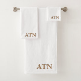 Elegante Initialen im Kakaobraun Weiß Hintergrund Badhandtuch Set