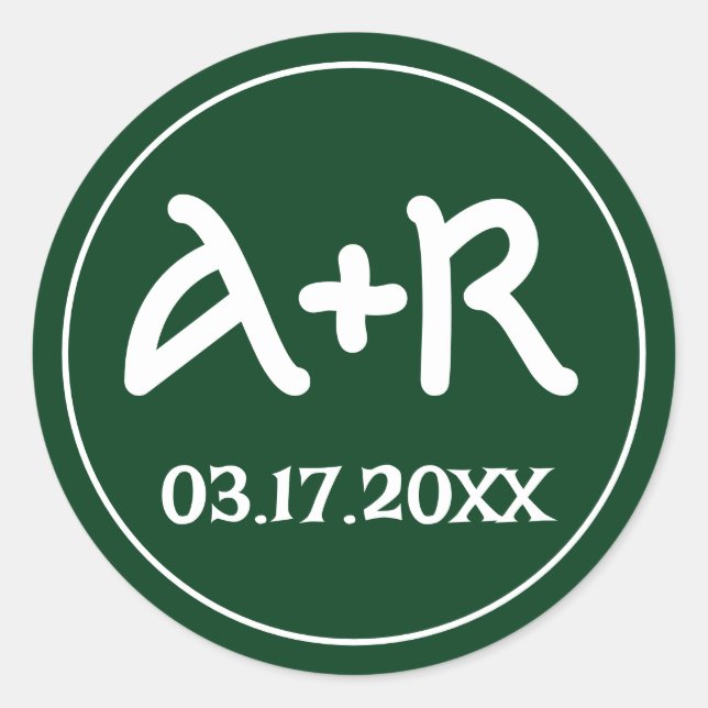 Elegante Initialen keltische Schriftart Grüne Hoch Runder Aufkleber (Vorderseite)