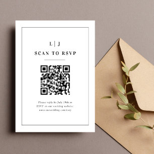 Elegante Initialen Schwarz-Weiß-Hochzeits-QR-Code RSVP Karte