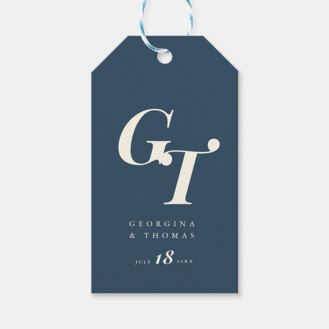Elegante Initials | Navy Blue and Ivory Modern Chi Geschenkanhänger (Vorderseite)