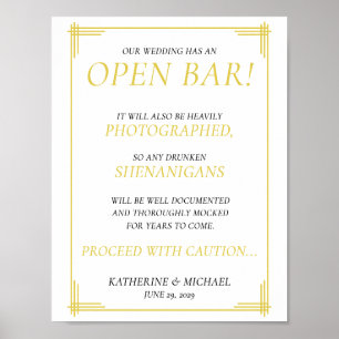 Elegante Insel-Zitrus-Gelb-Grün-Open-Bar-Schild Poster