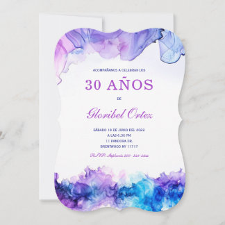 Elegante Invitación de 30º Cumpleaños con Acuarela Einladung