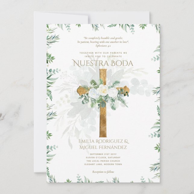 Elegante Invitación De Boda Católica Bilingüe Inv Einladung (Vorderseite)