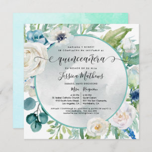 Elegante Invitación de Quinceañera Aqua Turquesa I Einladung