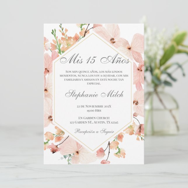 Elegante Invitación de Quinceañera Einladung (Stehend Vorderseite)