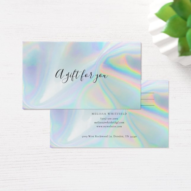 Elegante Iridescent Blue Holographic Gift Card (Schreibtisch)