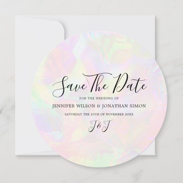 Elegante irideszierende Imitate holografisch moder Save The Date (Vorderseite)