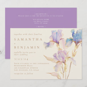 Elegante Iris-All-In-One-Aquarell-Blumenhochzeit Einladung