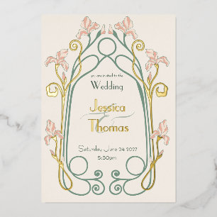 Elegante Iris Art Nouveau Hochzeit Gold Folieneinladung