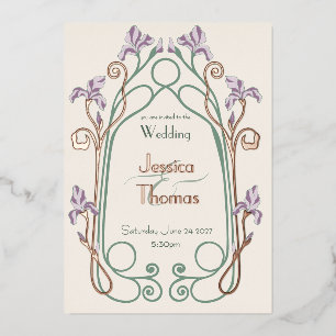 Elegante Iris Art Nouveau Hochzeit Roségold Folieneinladung
