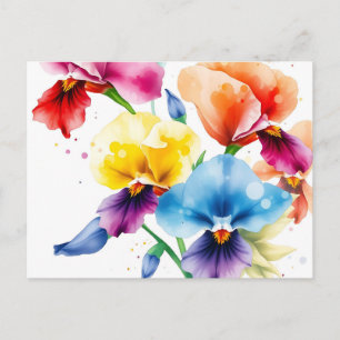 Elegante Iris Bloms mit Aquarellfarben-Spritzer Postkarte