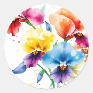 Elegante Iris Bloms mit Aquarellfarben-Spritzer Runder Aufkleber