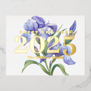 Elegante Iris-Blume Frohes Neues Jahr 2027 Gold Folien Feiertagspostkarte