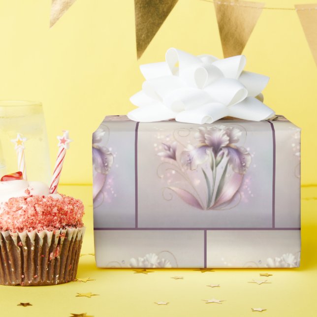 Elegante Iris-Blume mit Goldschmiedearbeiten Geschenkpapier (Geburtstagsparty)