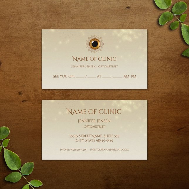 Elegante Iris Optometriker Goldene Augen Ernennung Terminkarte (Elegant Iris Optometrist Golden Eye Appointment Reminder Business Cards)