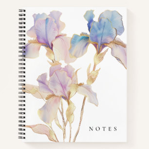 Elegante Iris-Wasserfarben-Blumen Notizbuch