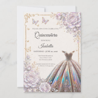 Elegante irisierende florale Quinceañera Einladung