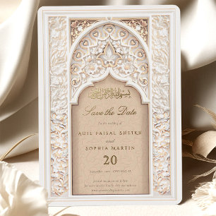 Elegante islamische Bogen Save-the-Date-Einladung Folieneinladung
