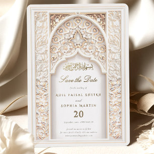 Elegante islamische Bogen Save-the-Date-Einladung Folieneinladung