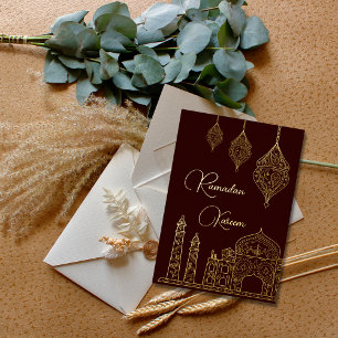 Elegante islamische Ziermoschee Lanterns Ramadan Folien Feiertagskarte