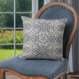 Elegante Italianate Damask in Slate Blue und Cream Kissen