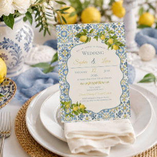 Elegante Italienische Blaue Fliesen-Limonien-Hochz Einladung