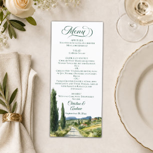 Elegante italienische Landschaftshochzeit Menükarte