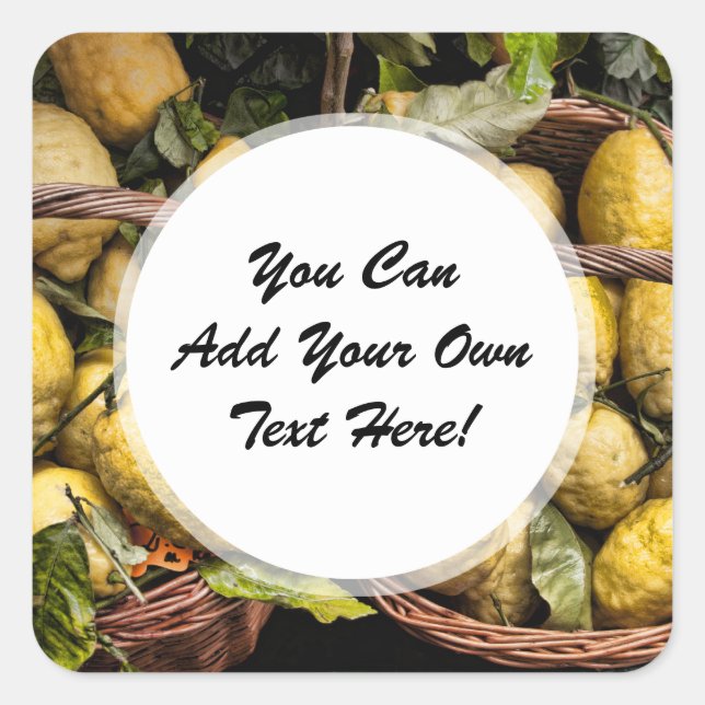 Elegante italienische Lemon Basket Amalfi Küste Zi Quadratischer Aufkleber (Vorderseite)