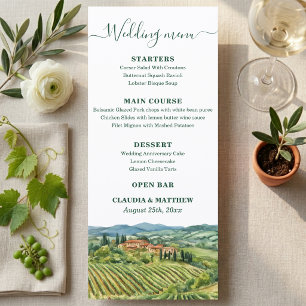 Elegante italienische Weinberghochzeit Menükarte