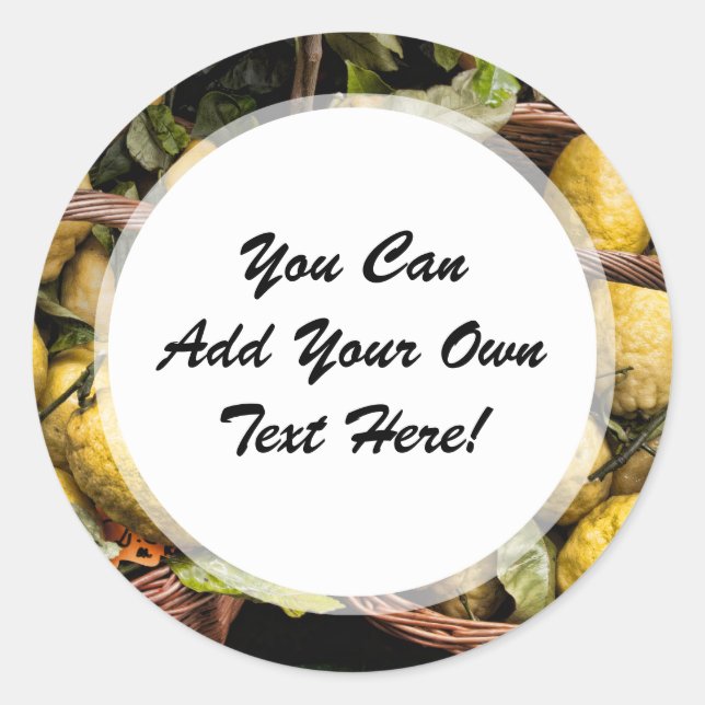 Elegante italienische Zitronen in einem Korb Runder Aufkleber (Vorderseite)