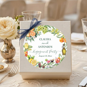 Elegante italienische Zitrus-Verlobungsparty Runder Aufkleber
