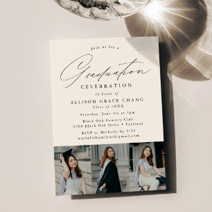 Elegante Ivory 3 Foto Graduation Party Einladung