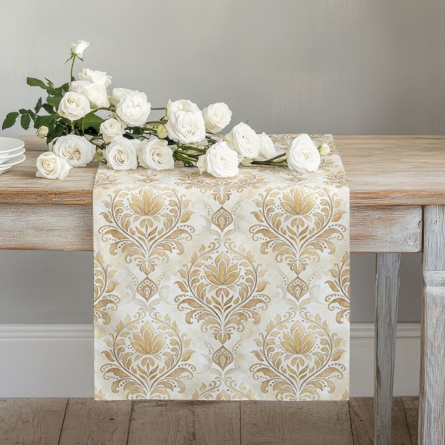 Elegante Ivory Damask Table Runner Artistic Touch Großer Tischläufer (Elegant Ivory Damask Table Runner Artistic Touch)