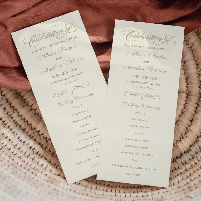 Elegante Ivory Gold Calligraphy Wedding Zeremony Programm (Von Creator hochgeladen)