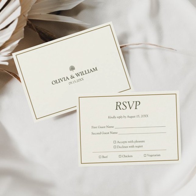 Elegante Ivory & Gold Wedding RSVP Enclosure Card (Elegant ivory & gold RSVP card with meal choice options for timeless weddings.)