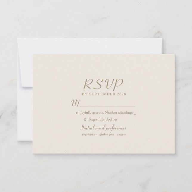 Elegante Ivory Gold Wedding RSVP Karte (Vorderseite)