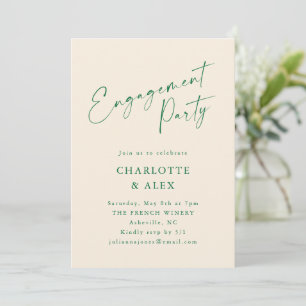 Elegante Ivory Green Calligraphy Engagement Party Einladung
