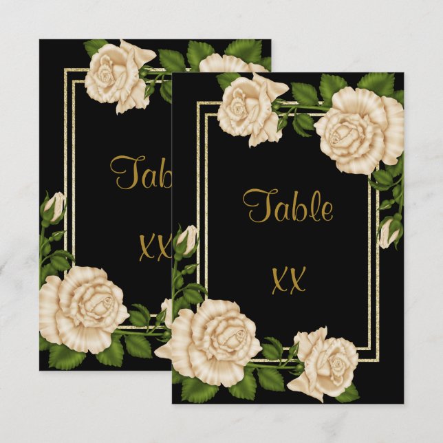 Elegante Ivory Rose & Gold Glitzer Tischnummer (Vorne/Hinten)