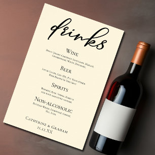 Elegante Ivory Simple Wedding Bar Menu Drinks Poster