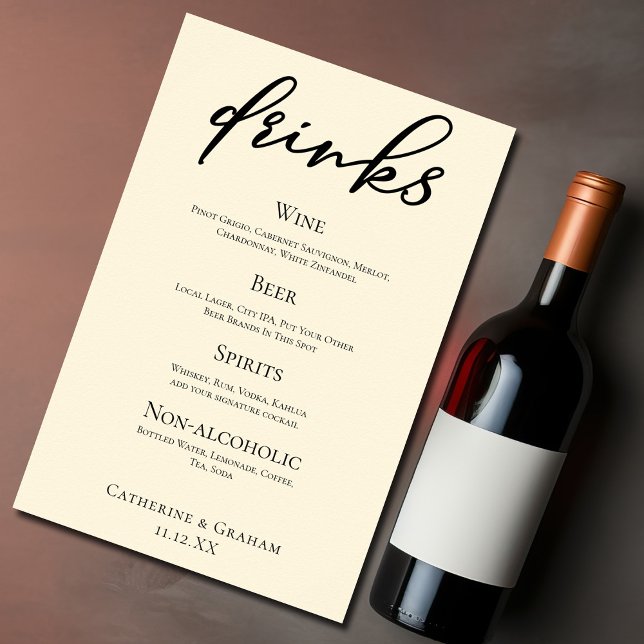 Elegante Ivory Simple Wedding Bar Menu Drinks Poster (Von Creator hochgeladen)