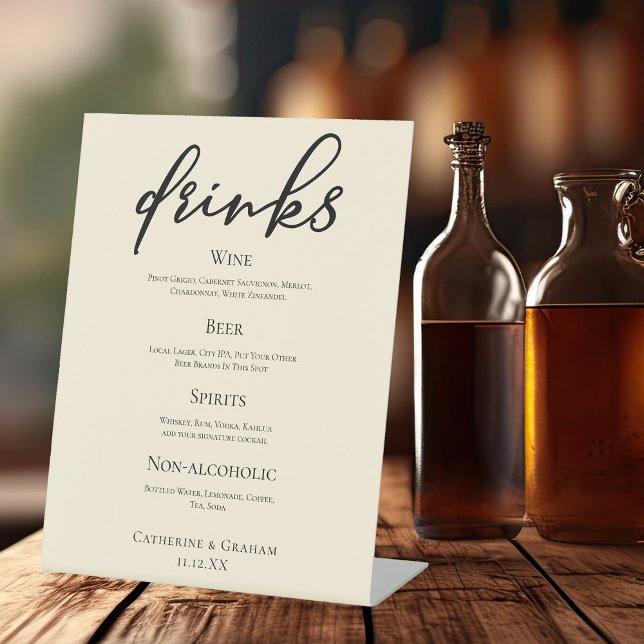 Elegante Ivory Simple Wedding Bar Menu Drinks Sockelschild (Von Creator hochgeladen)
