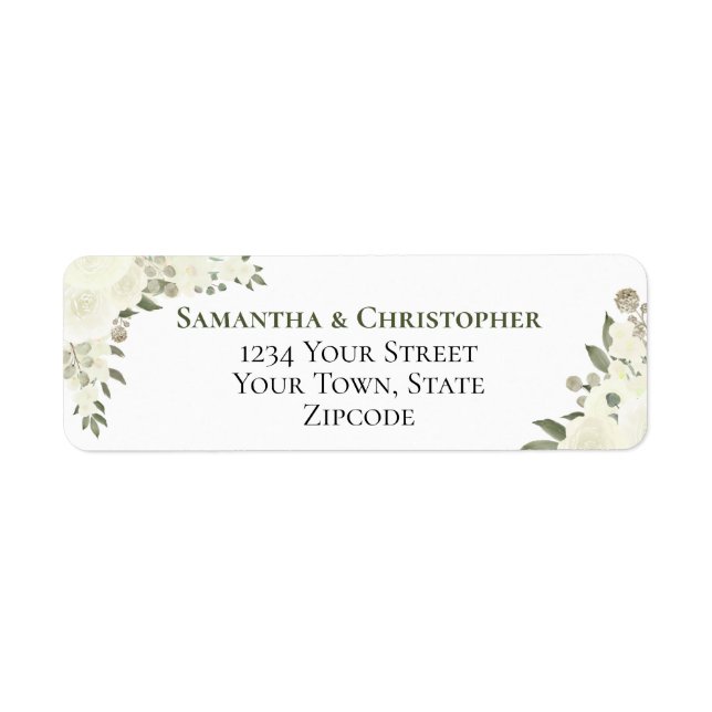 Elegante Ivory White Floral Wedding Rücksendeadres (Vorne)