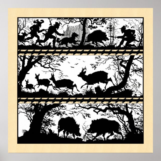 Elegante Jagdszene mit Wildschwein Poster (Vorne)