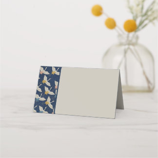 Elegante japanische Cranes Blue Wedding Party Platzkarte