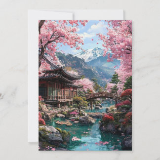 Elegante japanische Kirschblüten- & Schloss-Hochze Einladung