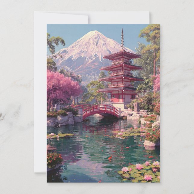 Elegante japanische Kirschblüten- & Schloss-Hochze Einladung (Vorderseite)