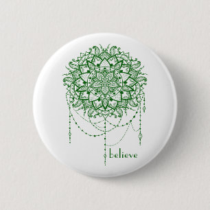 Elegante Jeweled Zen-Mandala "glauben " Button