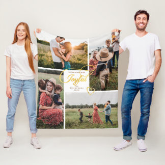Elegante Joyful Gold Weihnachten Vier Foto Collage Fleecedecke