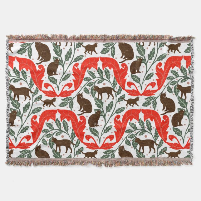 Elegante Jugendstil Blue Black Cat-Whimsical Decke (Vorderseite)